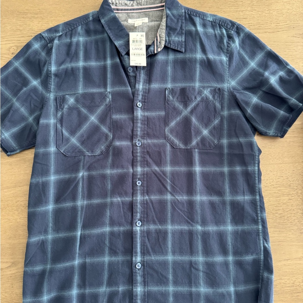 Sun + Stone Navy Checkered Button Down Shirt